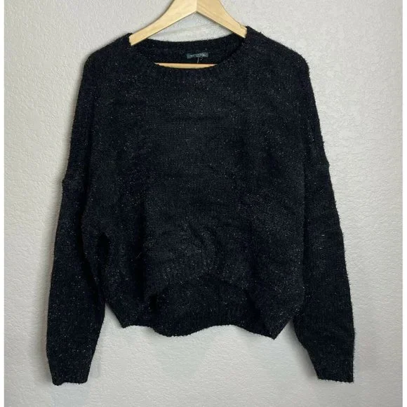 Woman Sweater Black Tinsel Long Sleeve Pullover Wild Fable Crew Neck Top Holiday - Picture 2 of 5